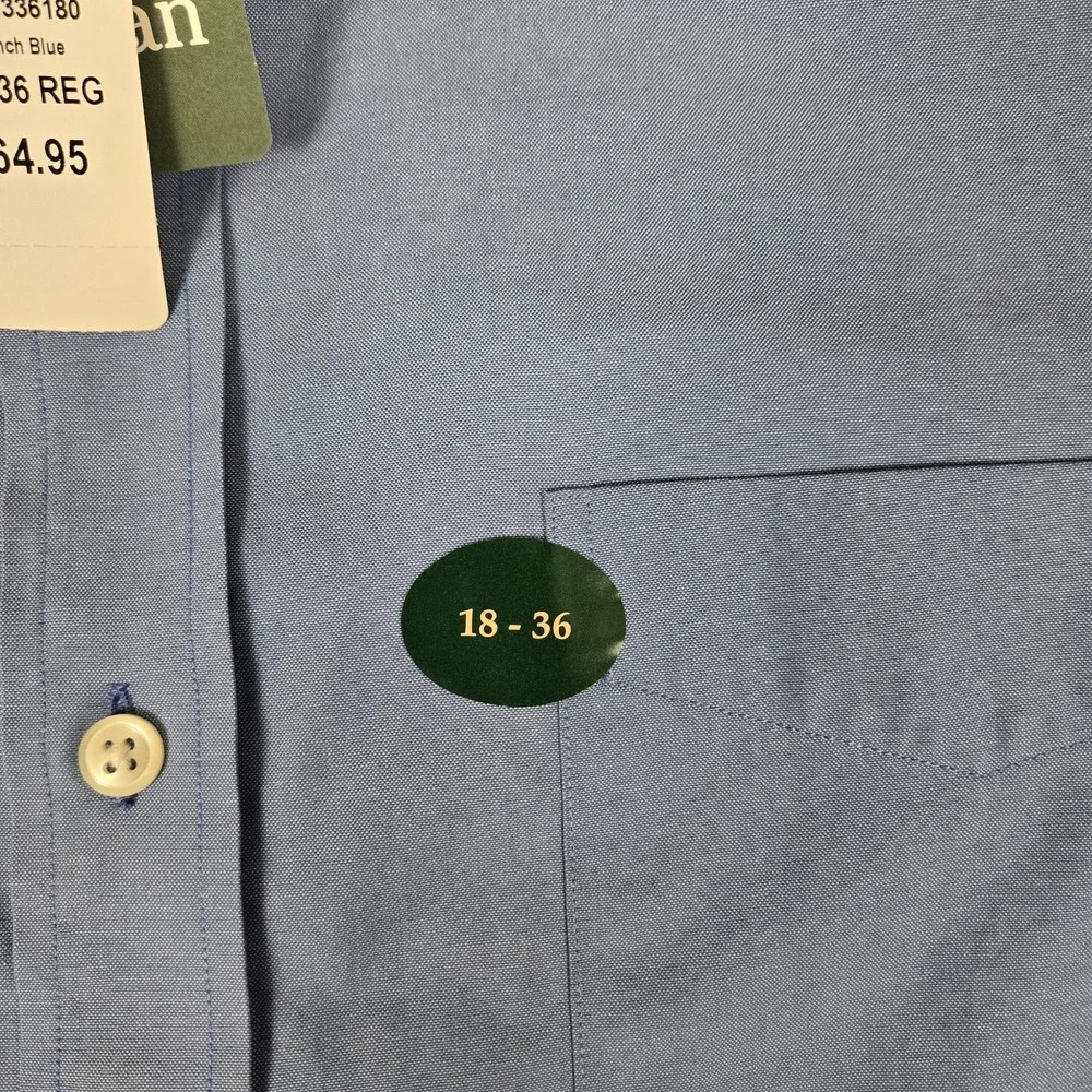LL Bean Pinpoint Oxford Shirt Men 18-36 Blue Traditional Fit Wrinkle Free NWT